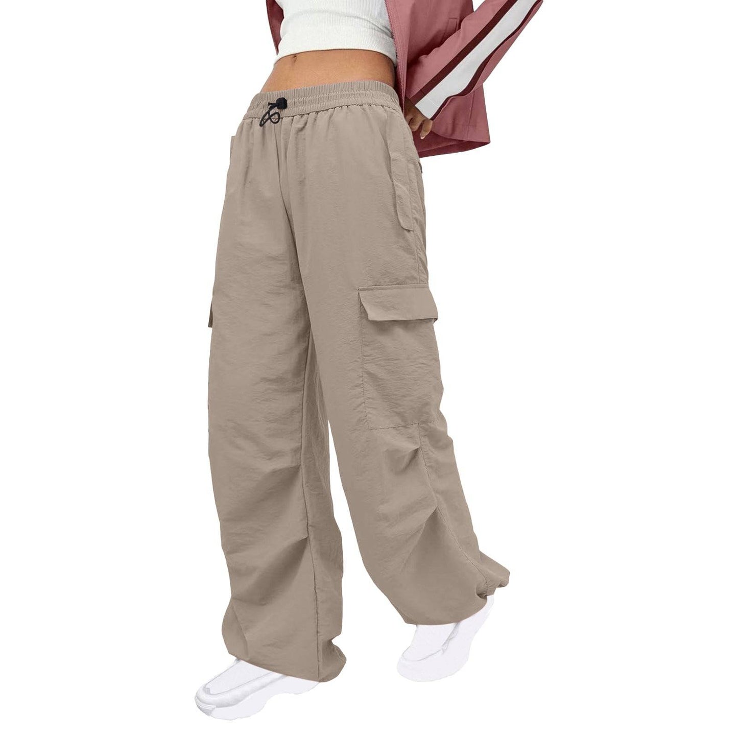 Comfortable and Stylish Women's Nylon Cargo Pants with Multiple Pockets  S Khaki 