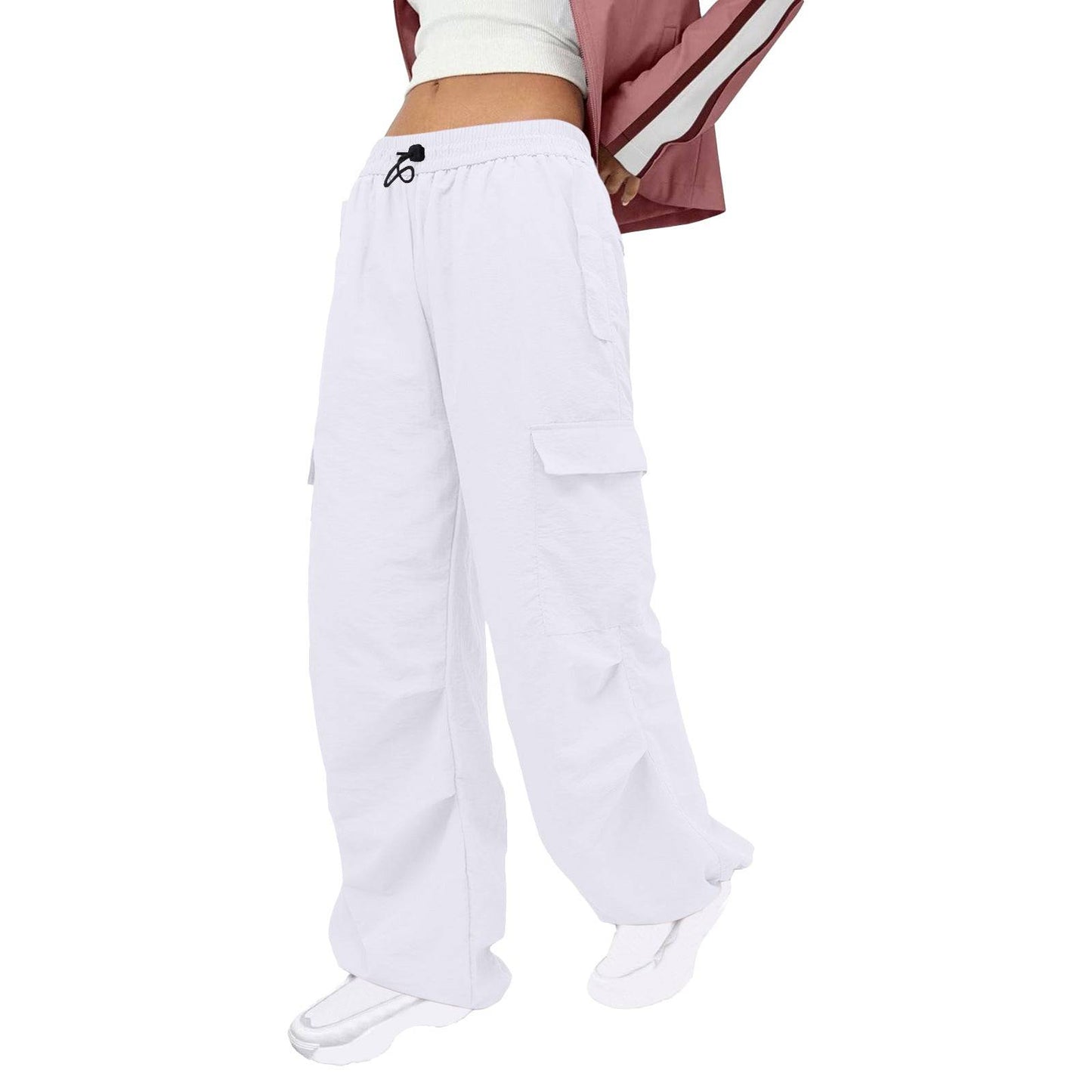 Comfortable and Stylish Women's Nylon Cargo Pants with Multiple Pockets  S White 