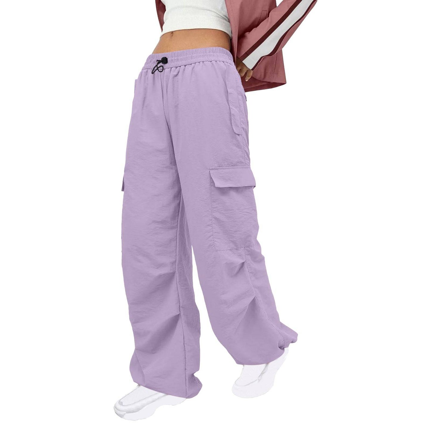 Comfortable and Stylish Women's Nylon Cargo Pants with Multiple Pockets  S Lavender 