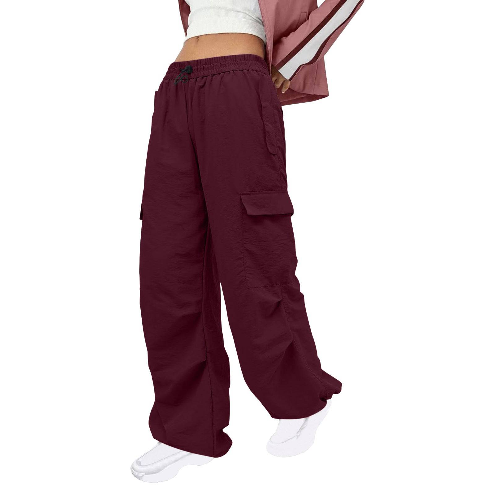 Comfortable and Stylish Women's Nylon Cargo Pants with Multiple Pockets  S Burgundy 