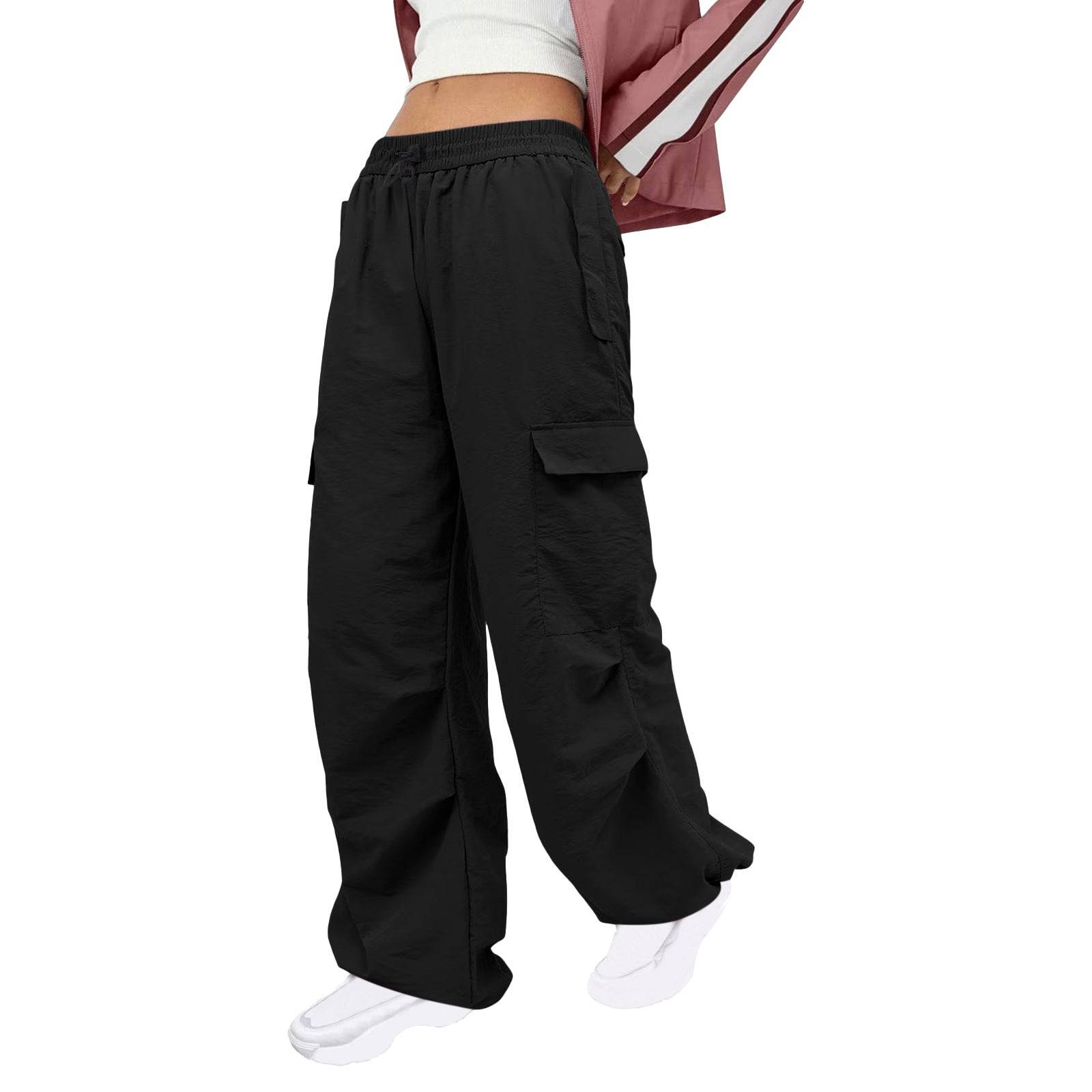 Comfortable and Stylish Women's Nylon Cargo Pants with Multiple Pockets  S Black 