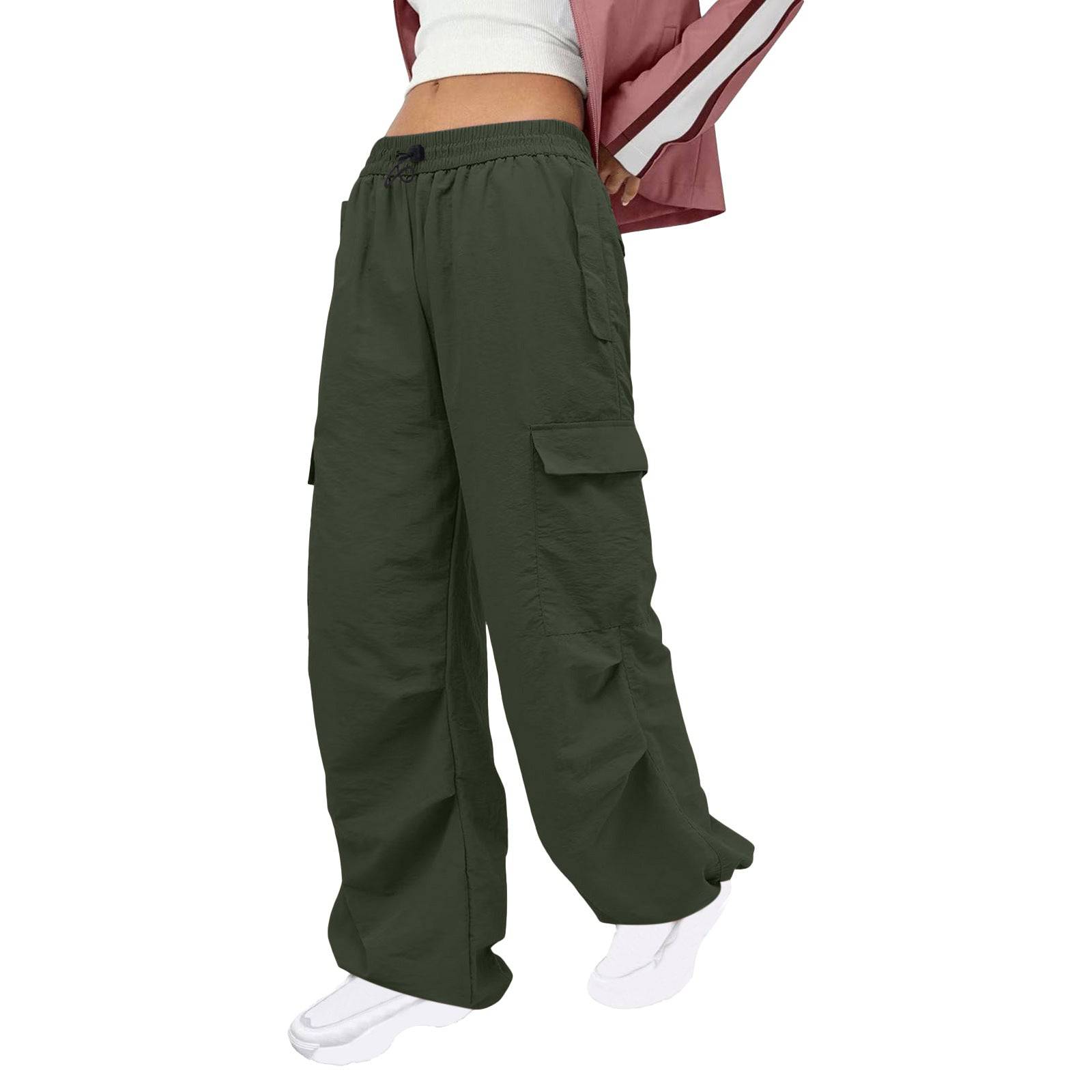 Comfortable and Stylish Women's Nylon Cargo Pants with Multiple Pockets  S Army Green 