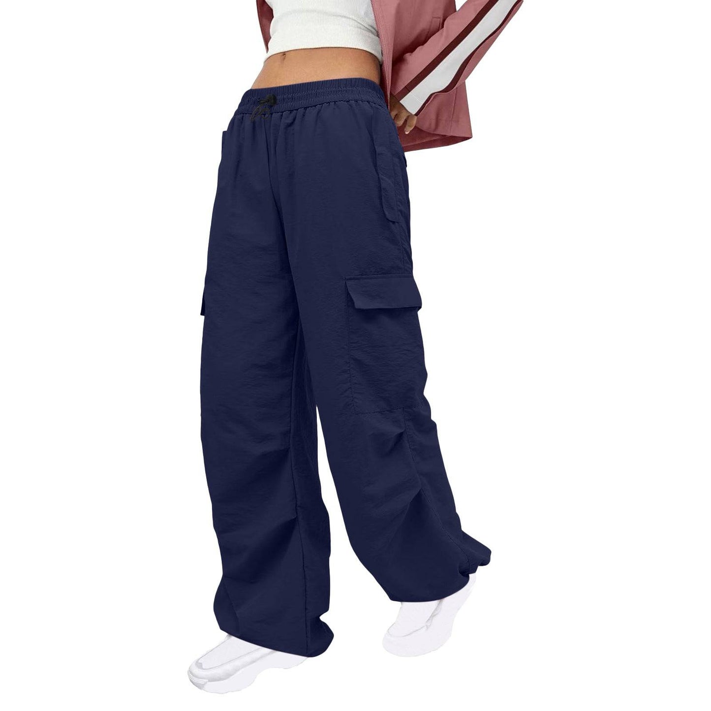 Comfortable and Stylish Women's Nylon Cargo Pants with Multiple Pockets  S Navy Blue 