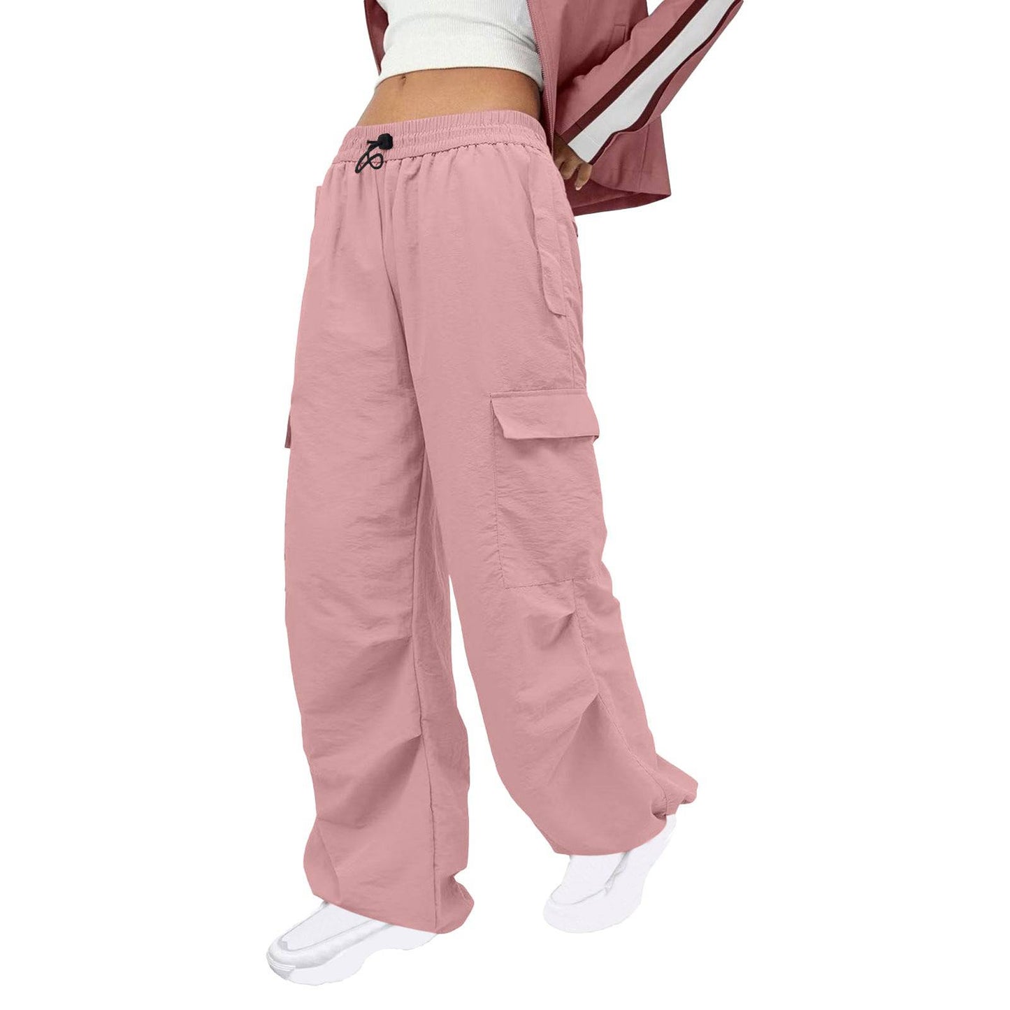 Comfortable and Stylish Women's Nylon Cargo Pants with Multiple Pockets  S Pink 