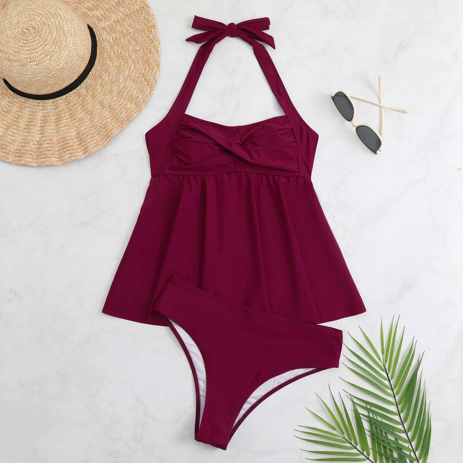 Confidence-Boosting Boho One-Piece Swimsuit for Women  S Burgundy 