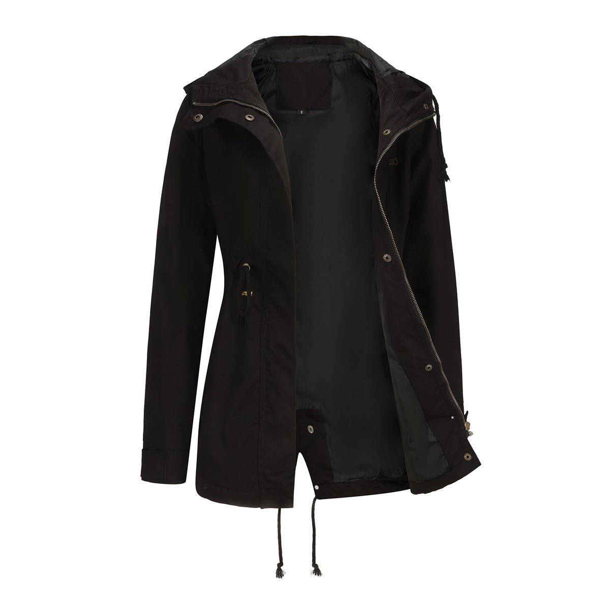 Cotton Anorak Women's Plus Size Spring Autumn Coat  S Black 