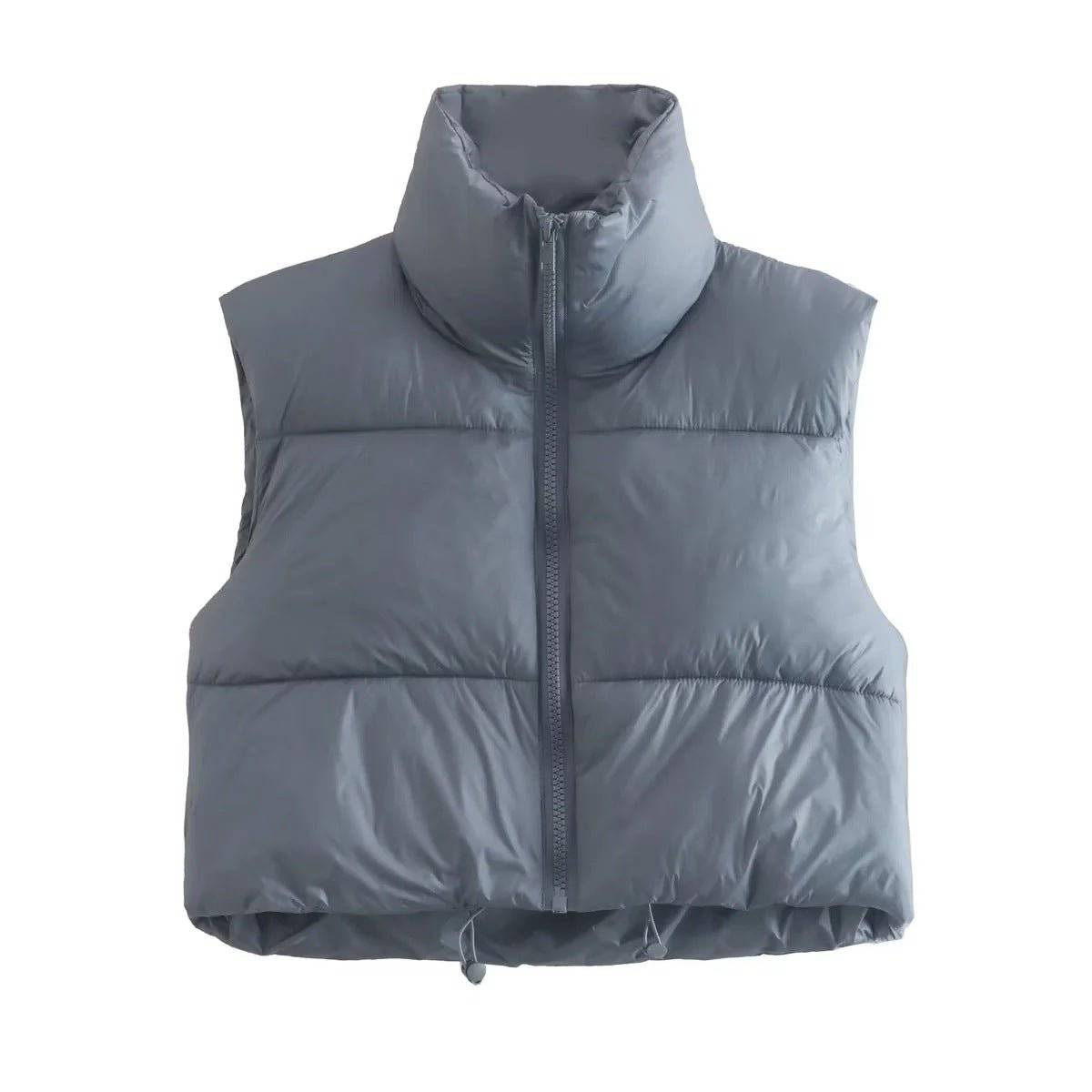 Cotton Padded Sleeveless Zip-Up Stand Collar Vest  S Gray 