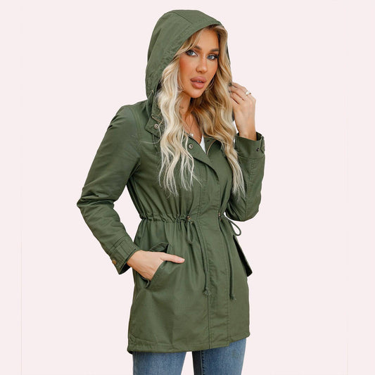 Cotton Women's Spring Autumn Loose Coat with Solid Color Stylish Elements    