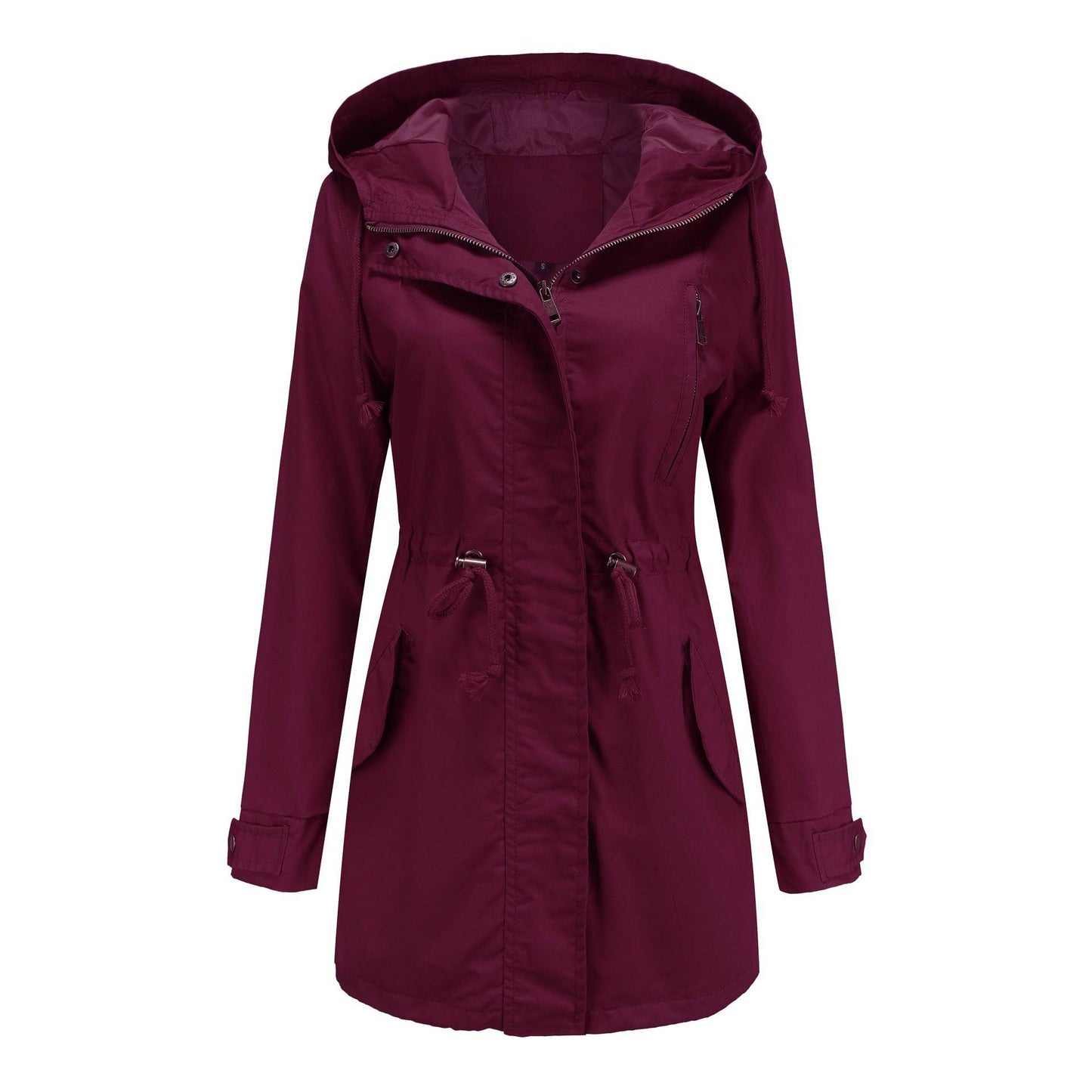 Cotton Women's Spring Autumn Loose Coat with Solid Color Stylish Elements  S Burgundy 