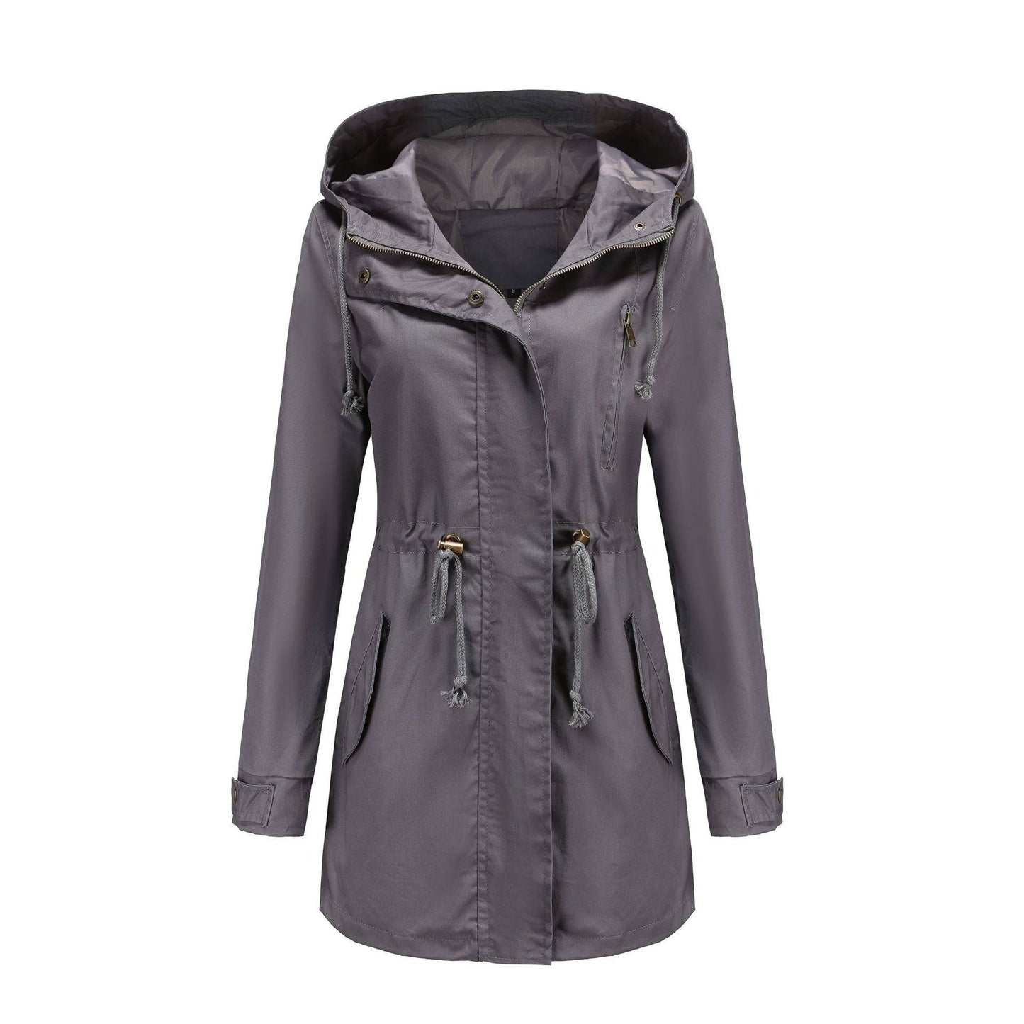 Cotton Women's Spring Autumn Loose Coat with Solid Color Stylish Elements  S Gray 