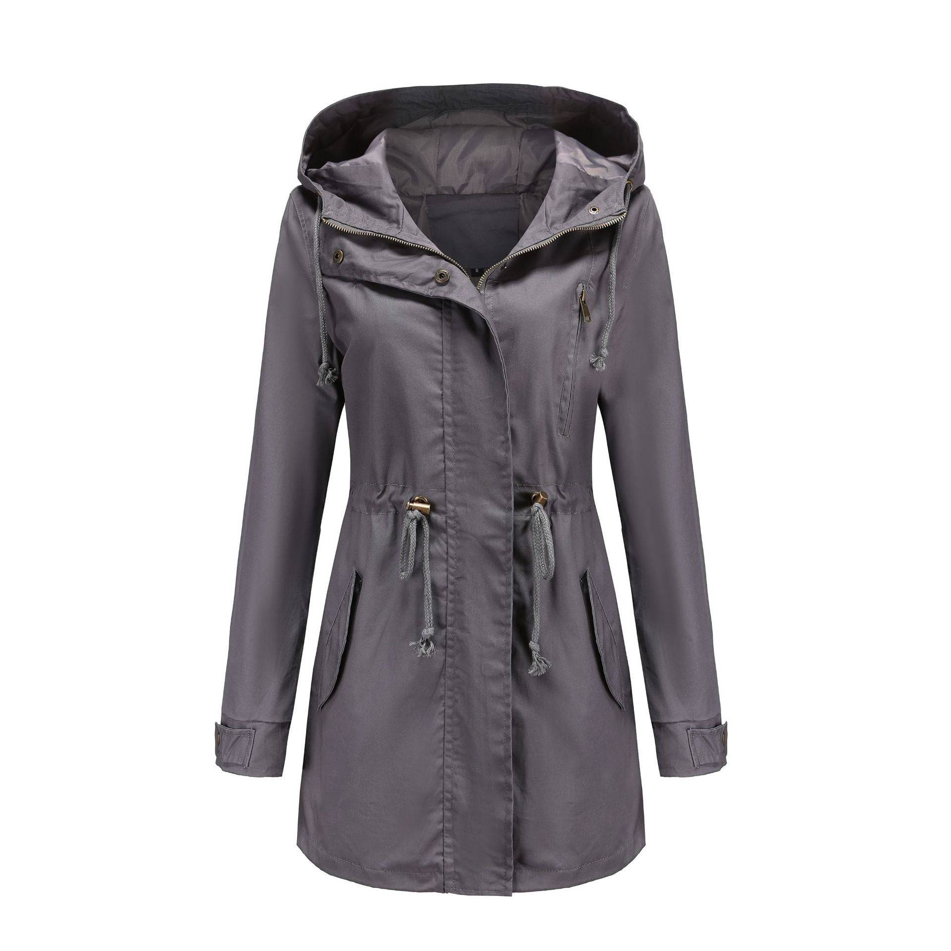 Cotton Women's Spring Autumn Loose Coat with Solid Color Stylish Elements  S Gray 