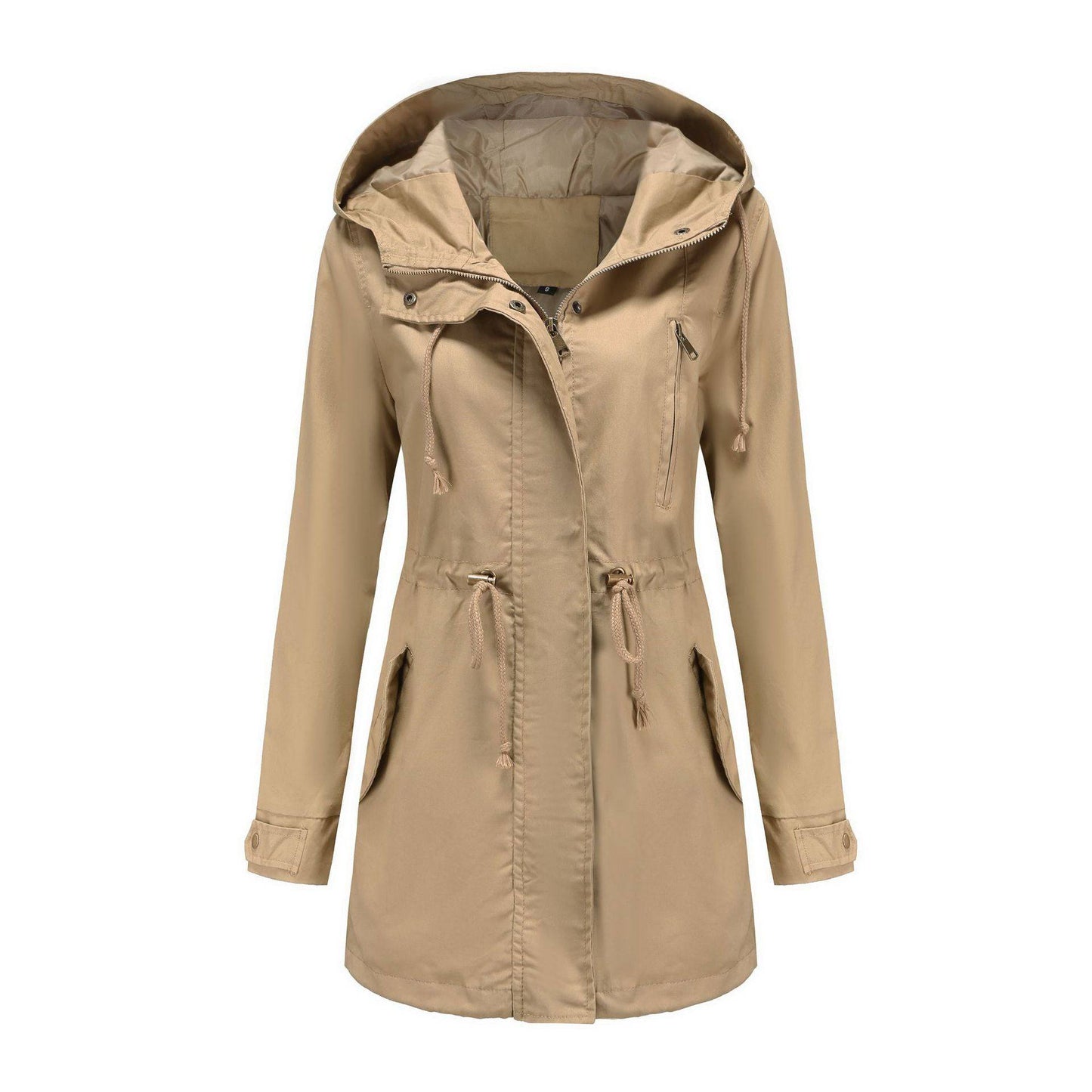 Cotton Women's Spring Autumn Loose Coat with Solid Color Stylish Elements  S Apricot 