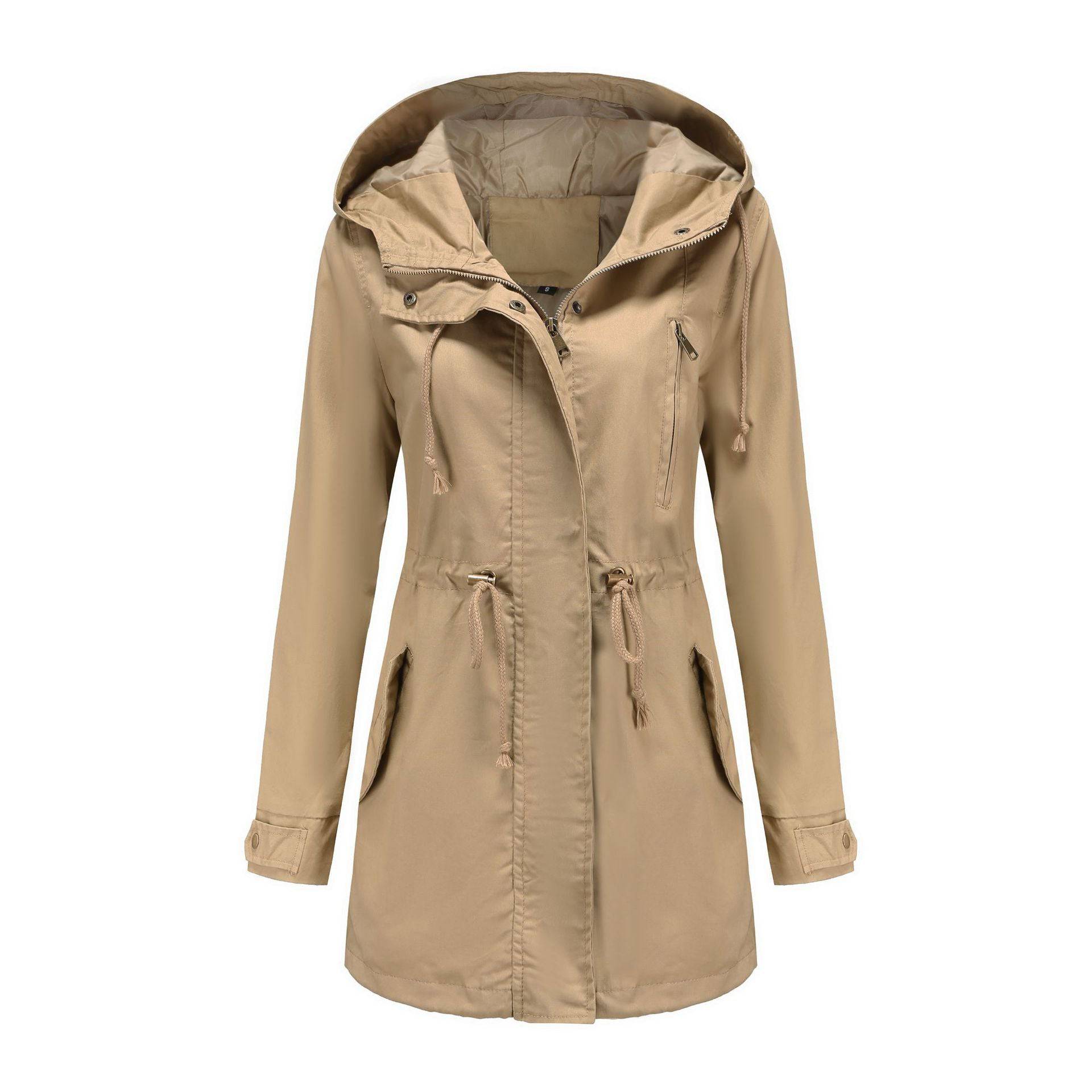 Cotton Women's Spring Autumn Loose Coat with Solid Color Stylish Elements  S Apricot 