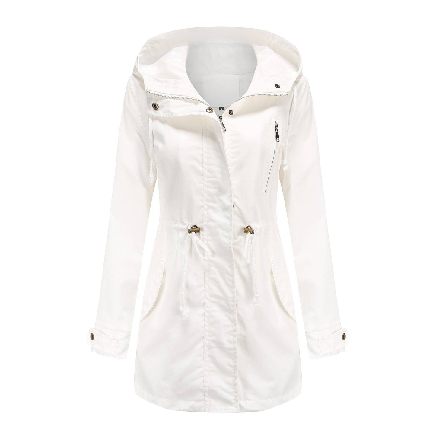 Cotton Women's Spring Autumn Loose Coat with Solid Color Stylish Elements  S White 