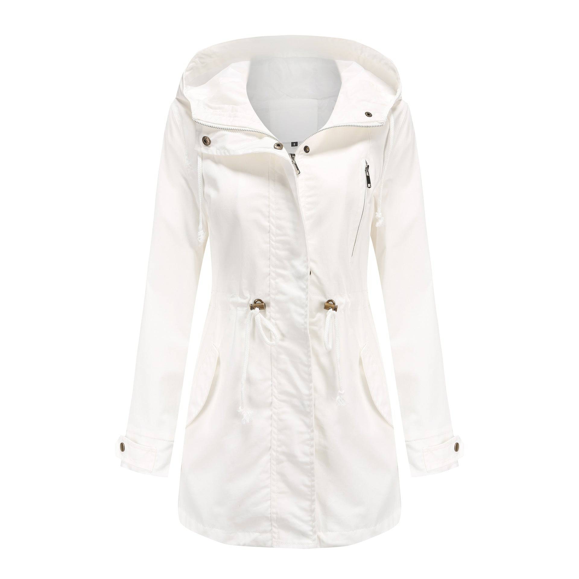 Cotton Women's Spring Autumn Loose Coat with Solid Color Stylish Elements  S White 