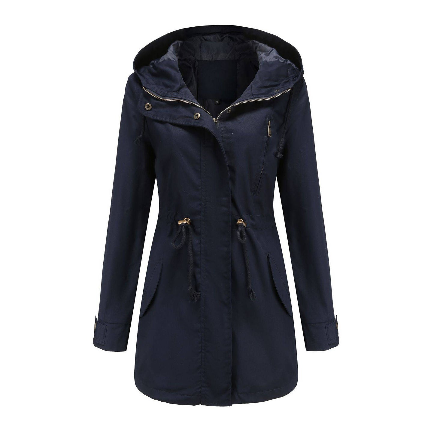 Cotton Women's Spring Autumn Loose Coat with Solid Color Stylish Elements  S Navy Blue 