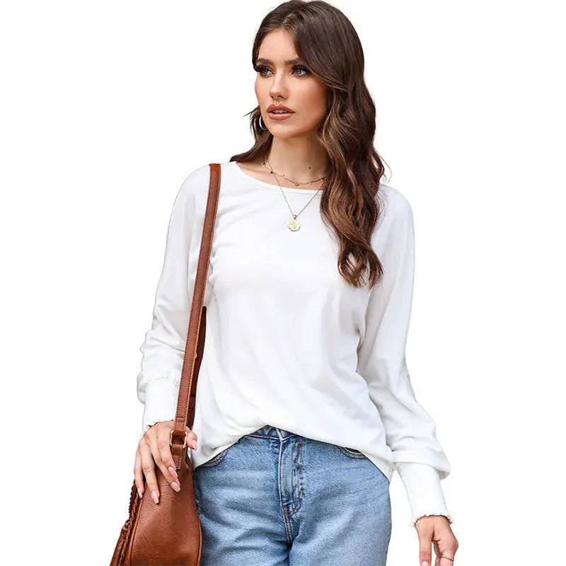 Cozy and Chic Autumn Winter Women's Long Sleeve Top  S White 