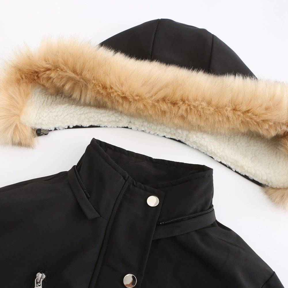 Cozy Autumn Winter Women's Lambskin Cotton-Padded Coat with Removable Hat    