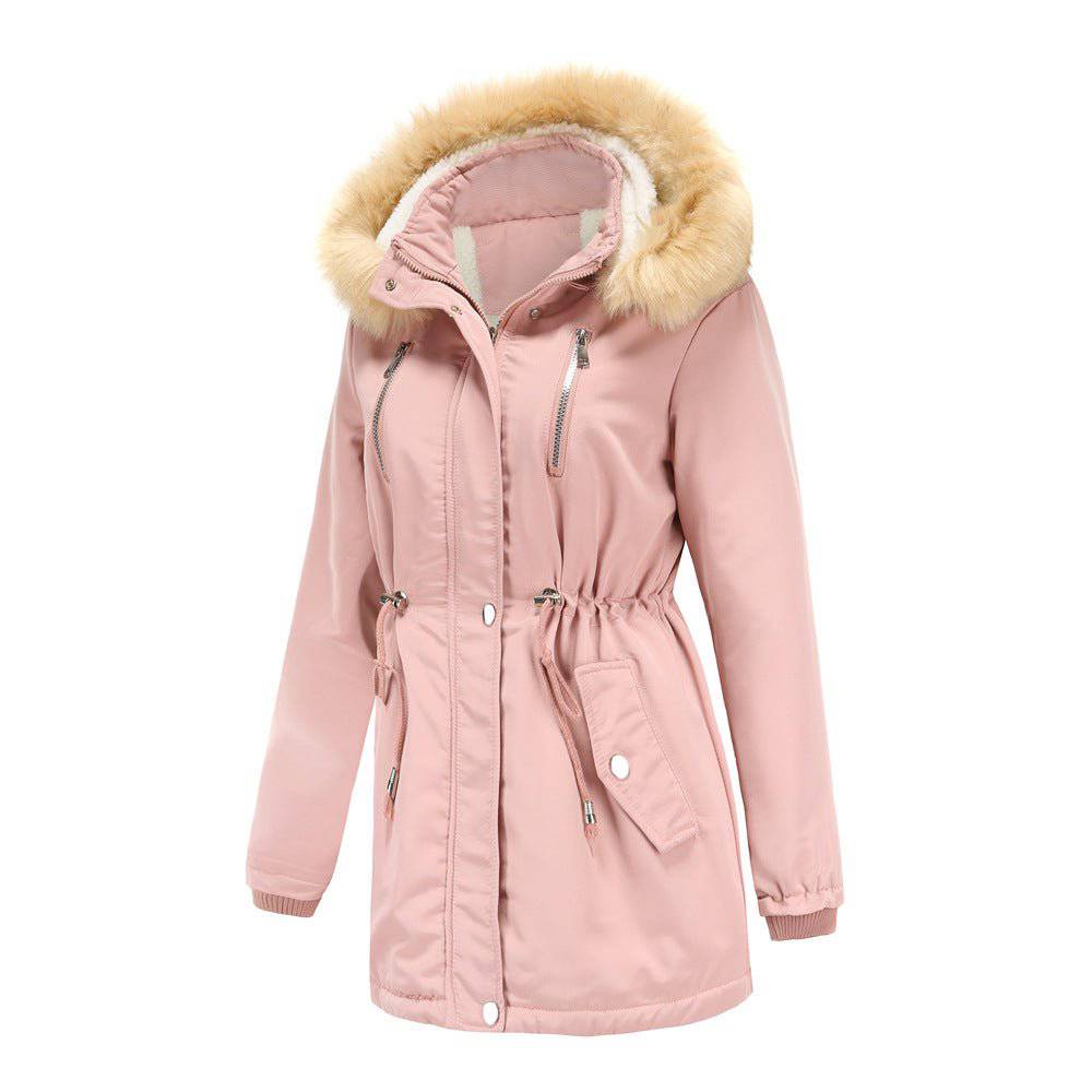 Cozy Autumn Winter Women's Lambskin Cotton-Padded Coat with Removable Hat    