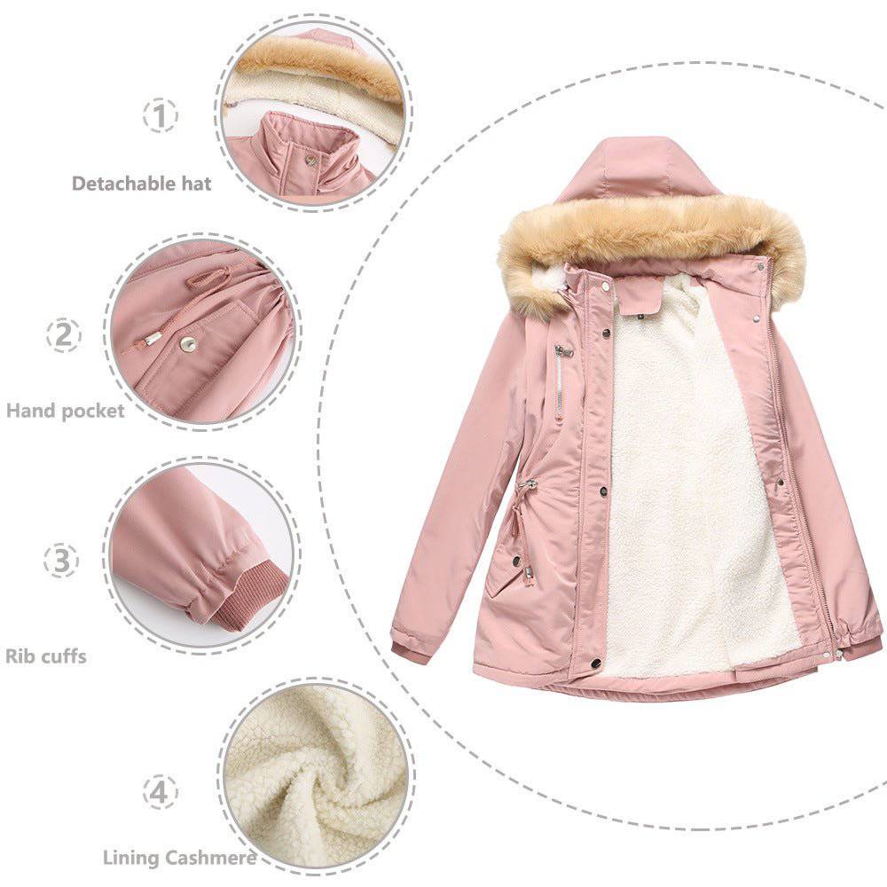 Cozy Autumn Winter Women's Lambskin Cotton-Padded Coat with Removable Hat    