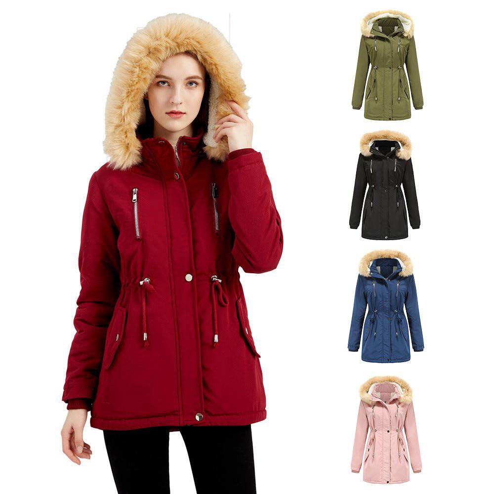 Cozy Autumn Winter Women's Lambskin Cotton-Padded Coat with Removable Hat    