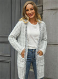 Cozy Checkered Knit Cardigan with Tassel Details    