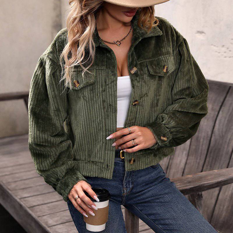 Cozy Corduroy Women's Coat for Fall and Winter  S Army Green 