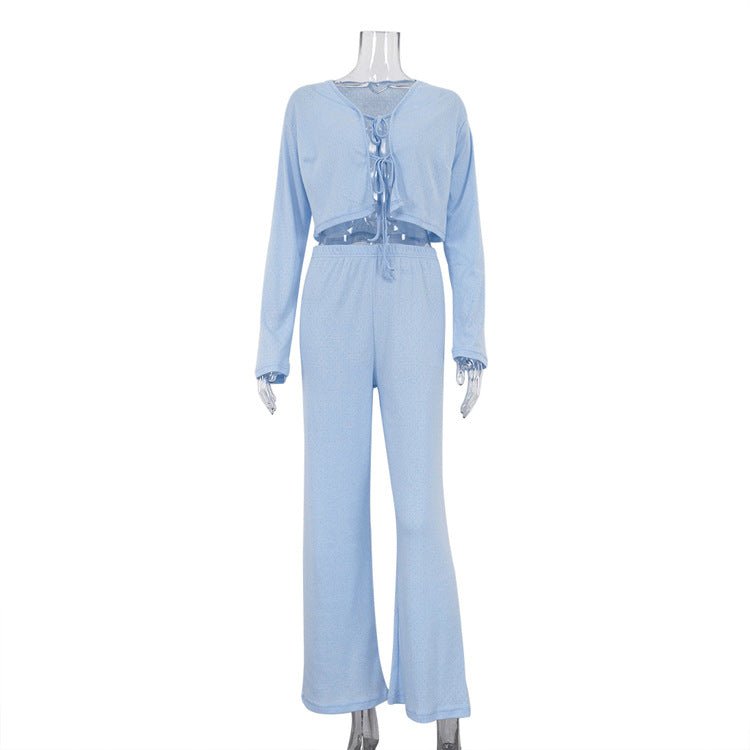 Cozy Cotton Long-Sleeve Pajama Set for Women  S Blue 