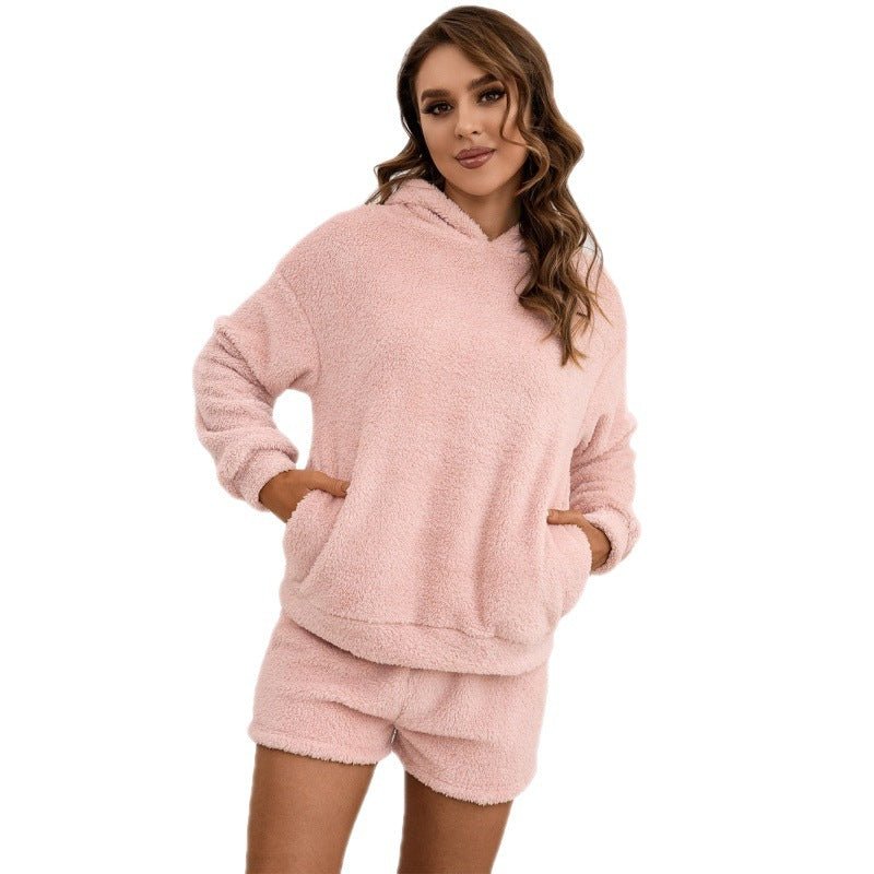 Cozy Double-Sided Plush Hooded Sweater Set for Women    