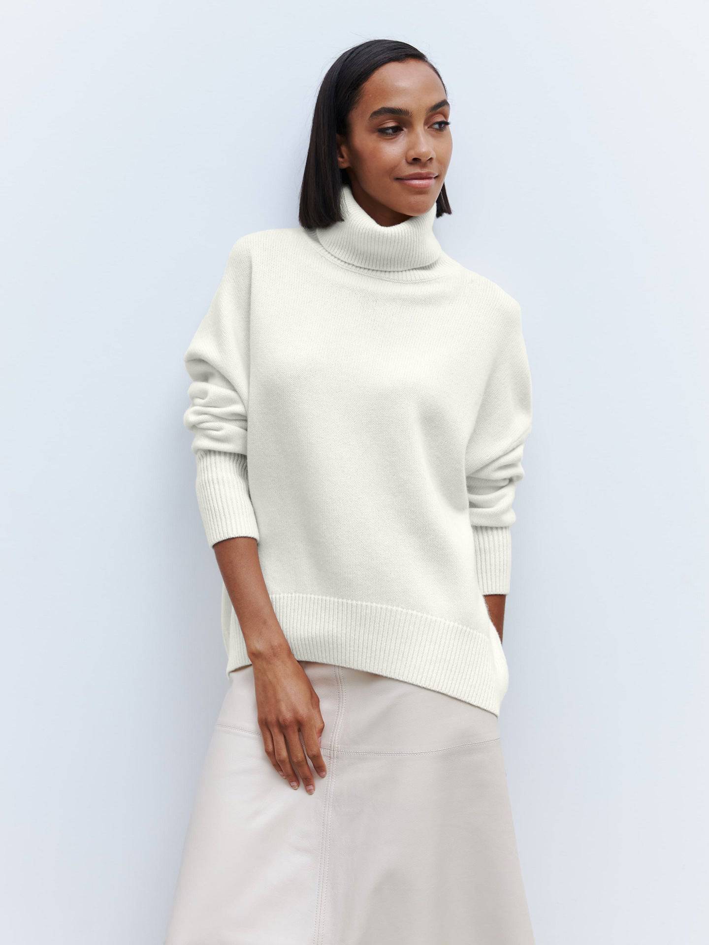 Cozy European-Style Turtleneck Sweater for Women  S White 