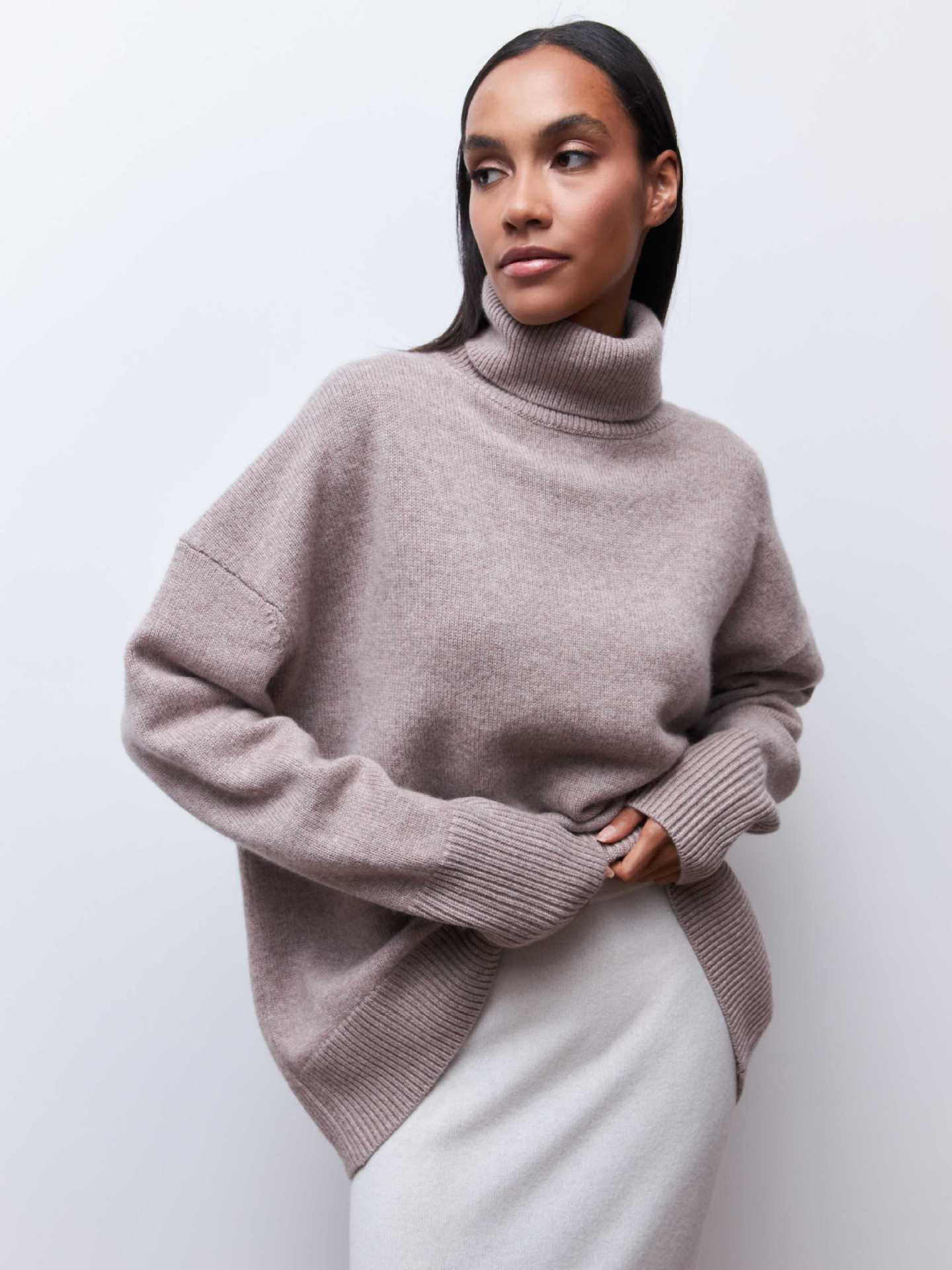 Cozy European-Style Turtleneck Sweater for Women  S Walnut Brown 