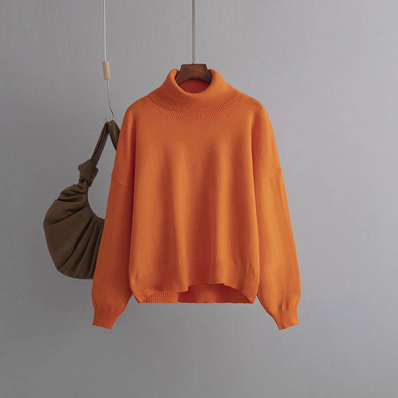 Cozy High Collar Knit Sweater for Autumn and Winter  One Size nacarat 