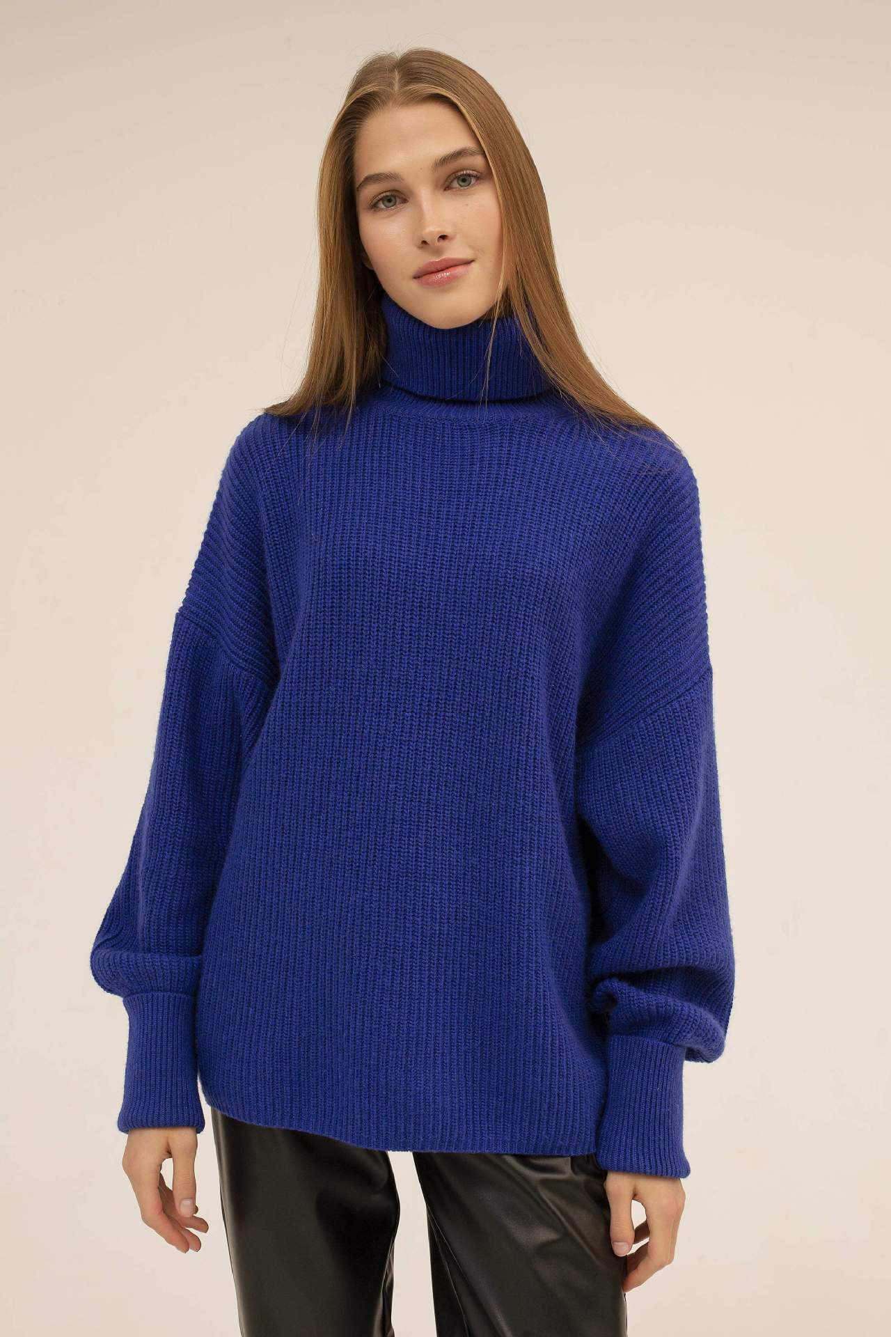 Cozy High Collar Knit Sweater for Fall and Winter  S Blue 