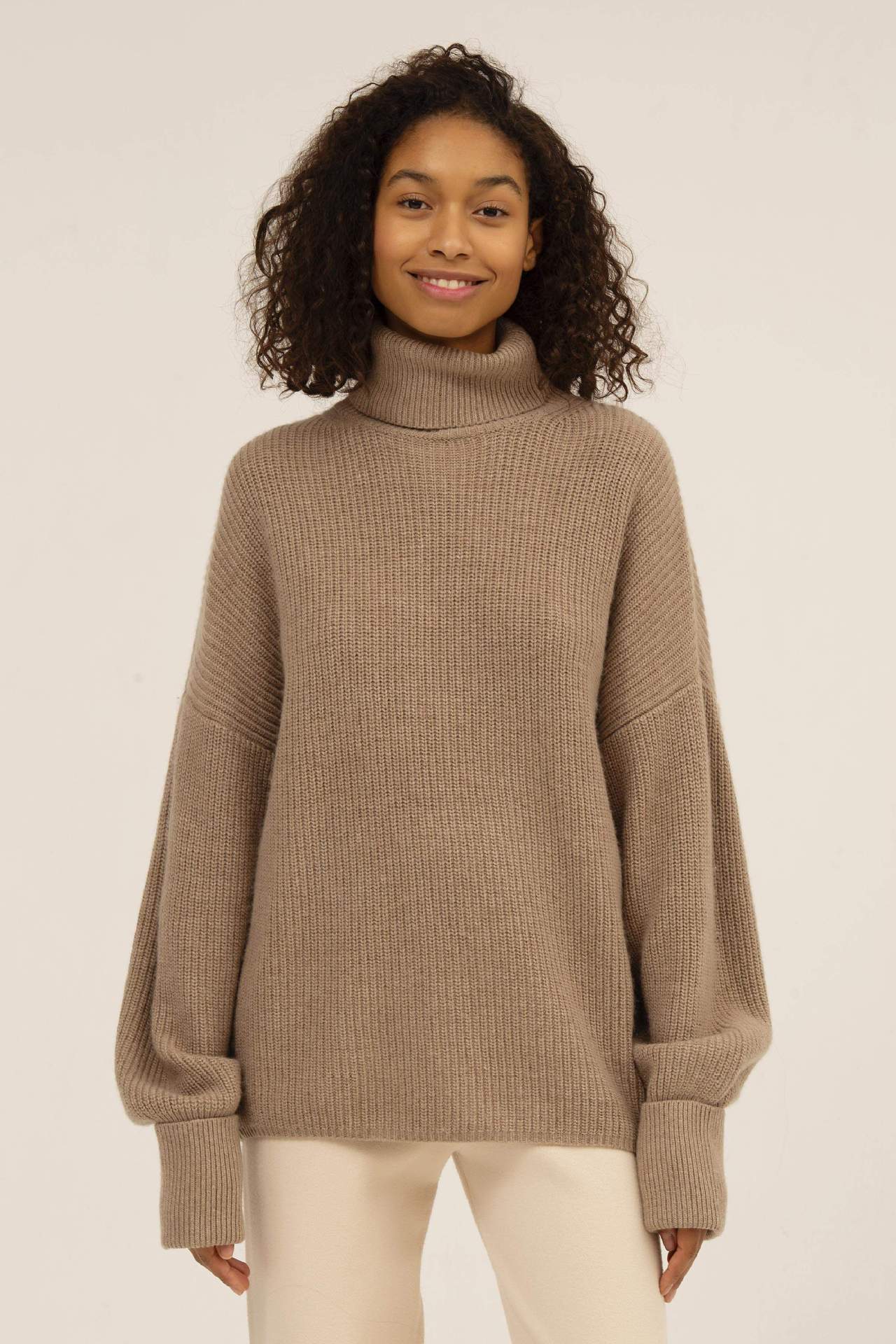 Cozy High Collar Knit Sweater for Fall and Winter  S Khaki 