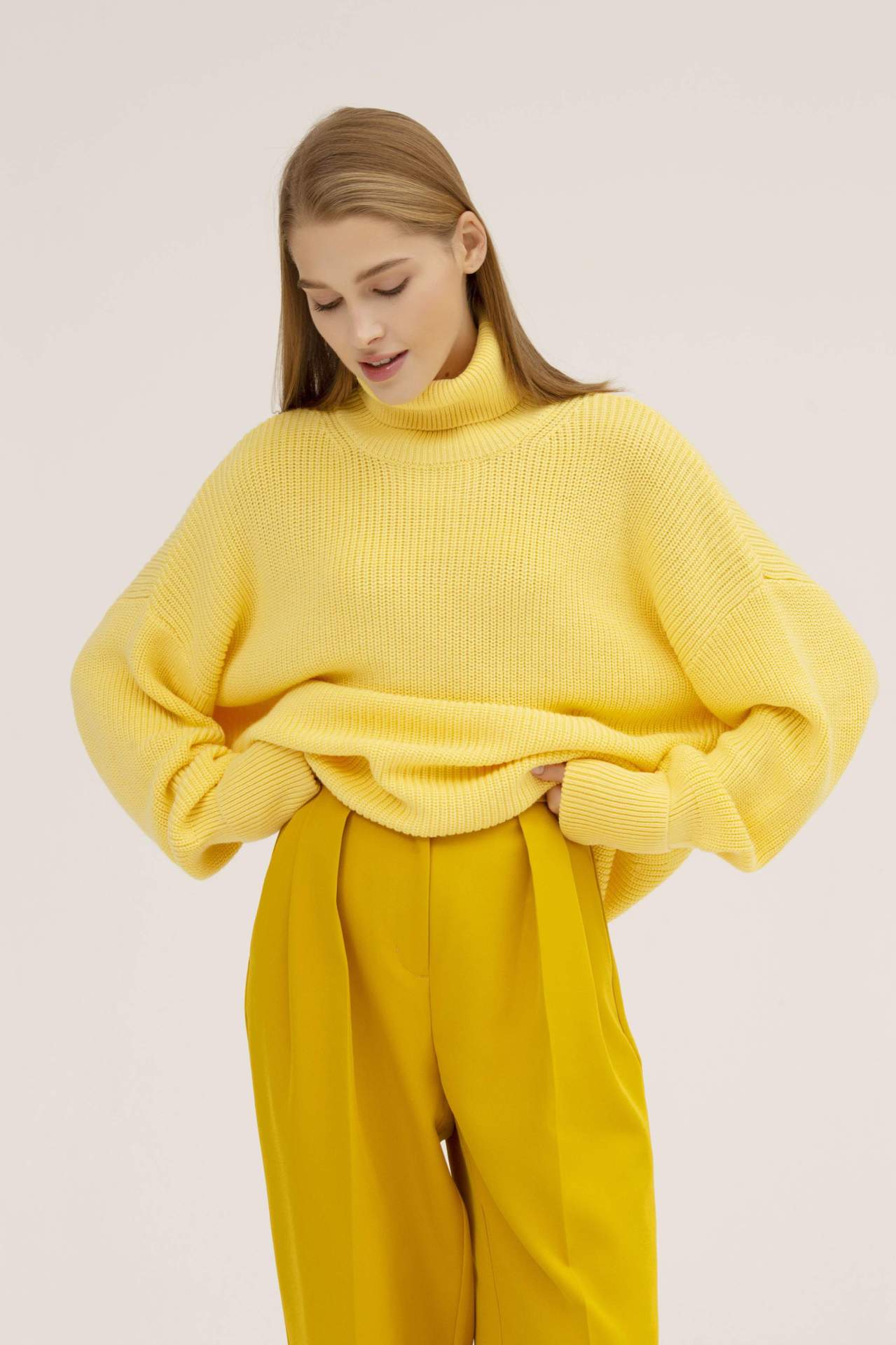 Cozy High Collar Knit Sweater for Fall and Winter  S Lemon Yellow 