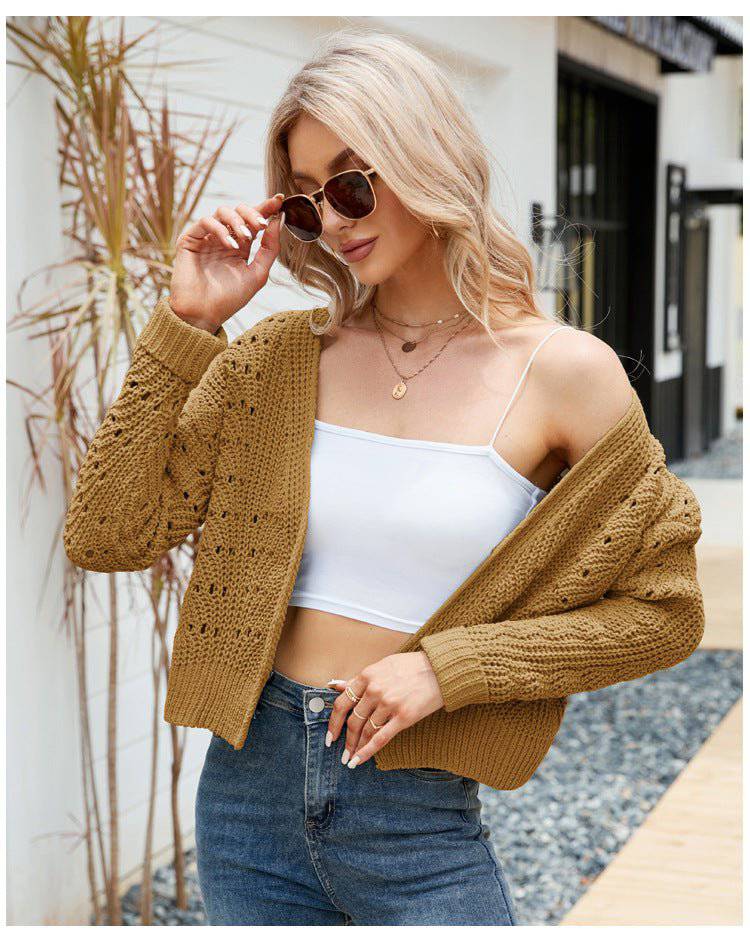 Cozy Hollow Out Cutout Sweater Cardigan for Autumn and Winter  S Yellow 