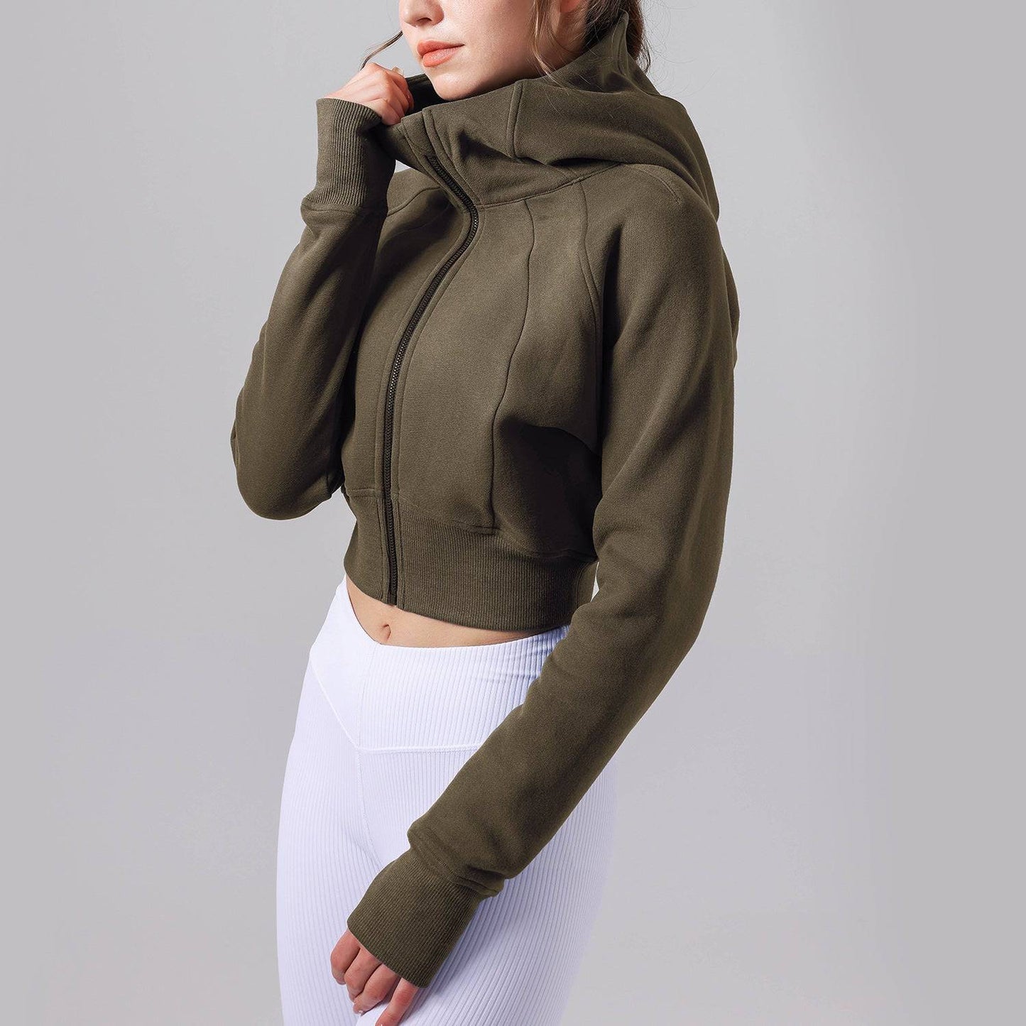 Cozy Hooded Fleece-Lined Yoga Sweater for Women  XS/4 Army Green 