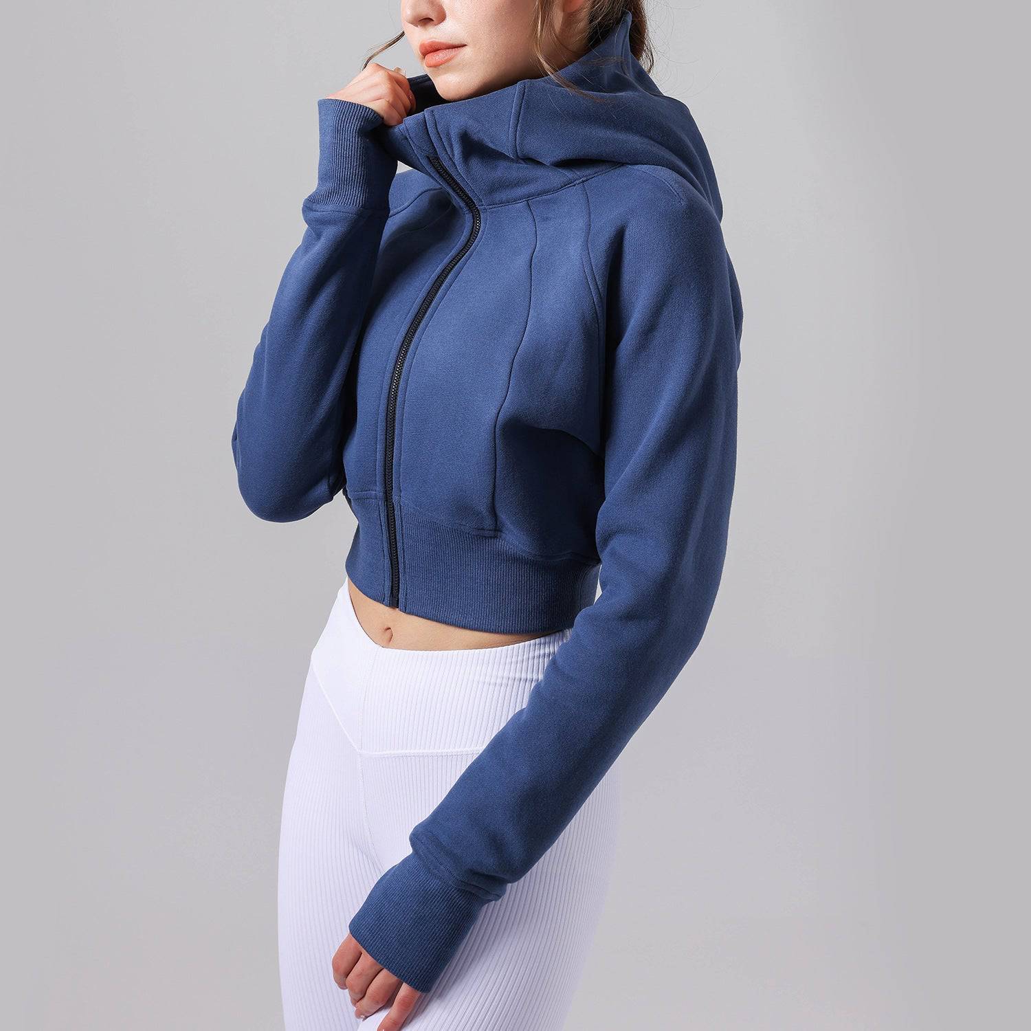 Cozy Hooded Fleece-Lined Yoga Sweater for Women  XS/4 Navy Blue 