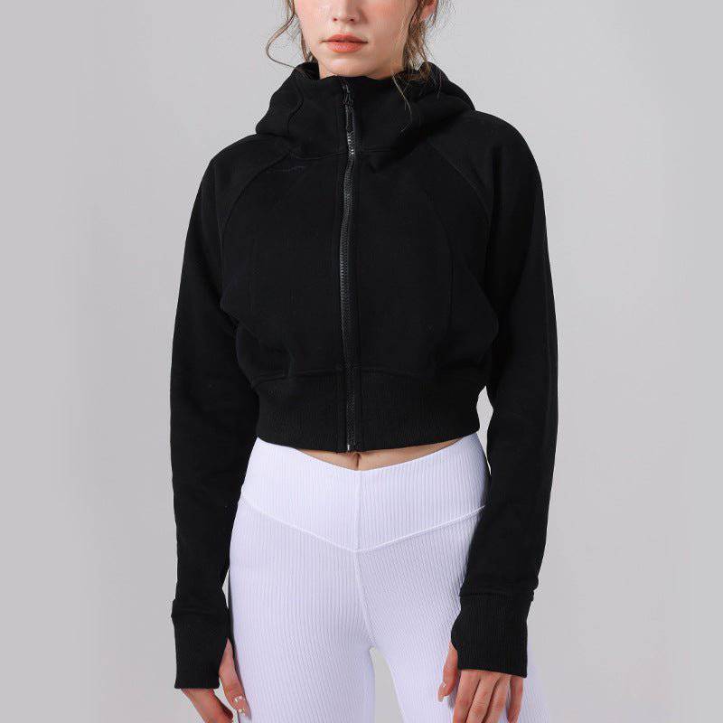 Cozy Hooded Fleece-Lined Yoga Sweater for Women  XS/4 Black 