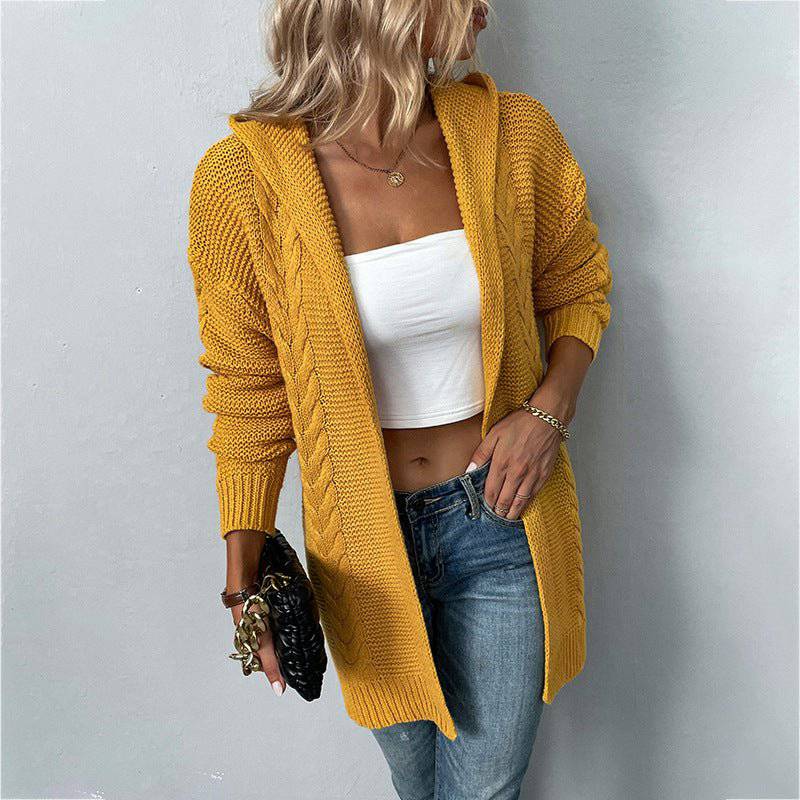 Cozy Hooded Knit Cardigan Sweater for Autumn and Winter    