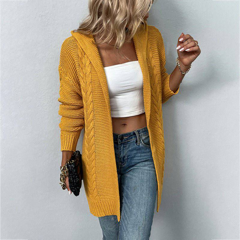 Cozy Hooded Knit Cardigan Sweater for Autumn and Winter    