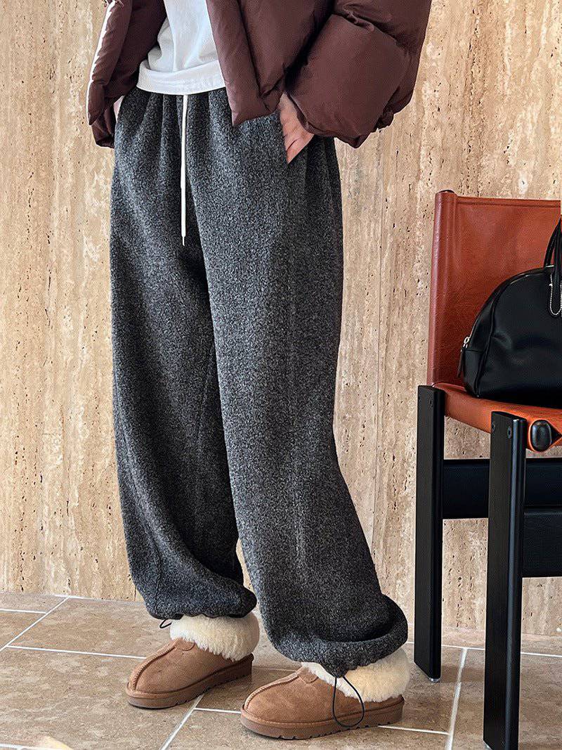 Cozy Lamb Wool-Lined Winter Sweatpants  M Gray 