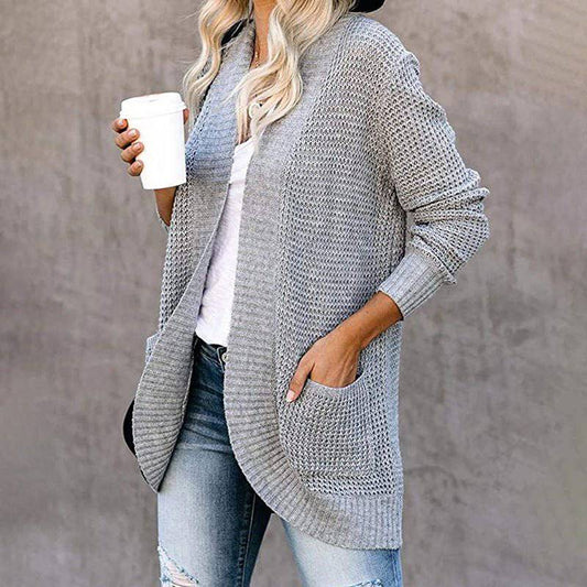 Cozy Long-Length Solid-Colored Cardigan for Autumn and Winter    