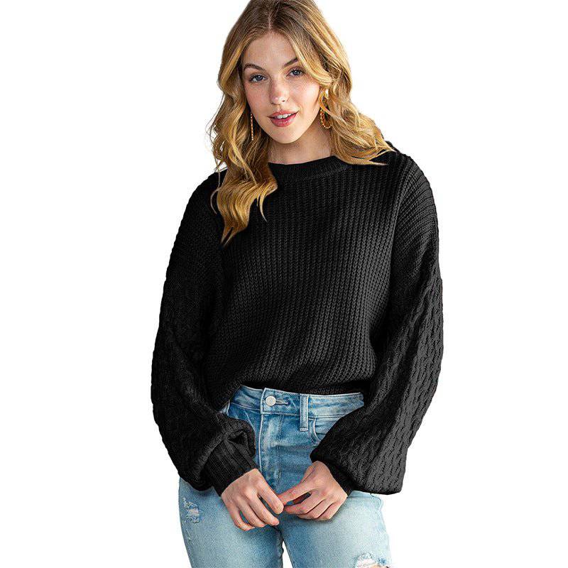 Cozy Loose Fit Cable Knit Sweater for Women  S Black 