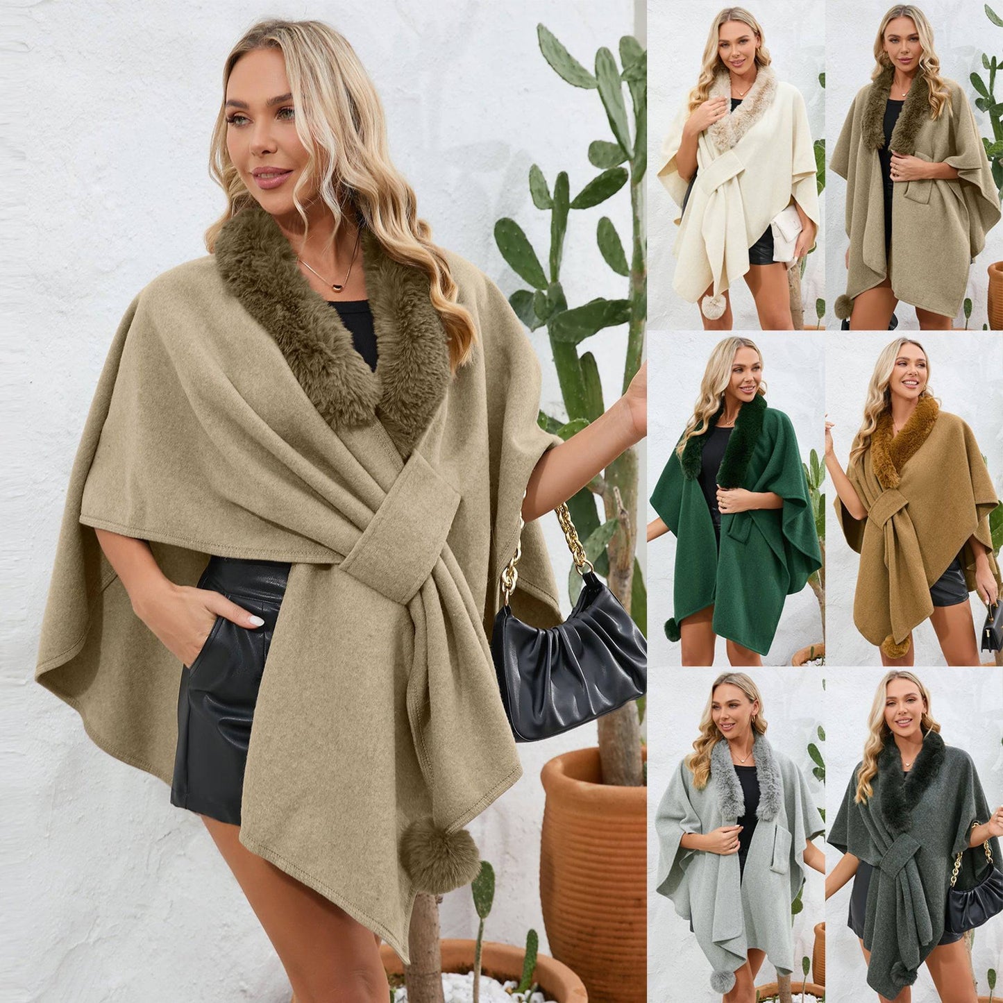 Cozy Oversized Wool Blend Coat with Faux Fur Collar - Relaxed Casual Fit    