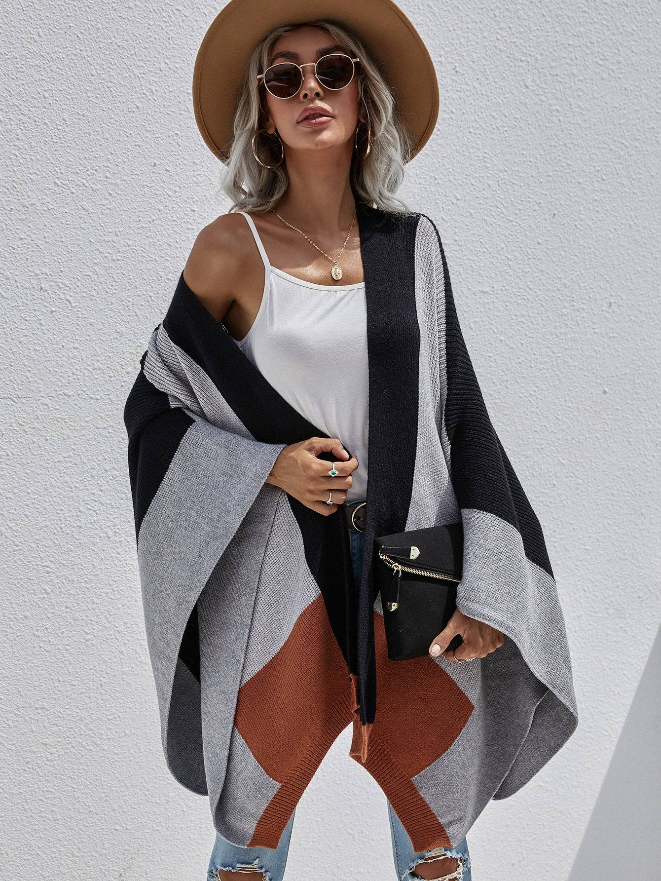 Cozy Plus Size Plaid Knitted Cardigan for Autumn/Winter  S Black 