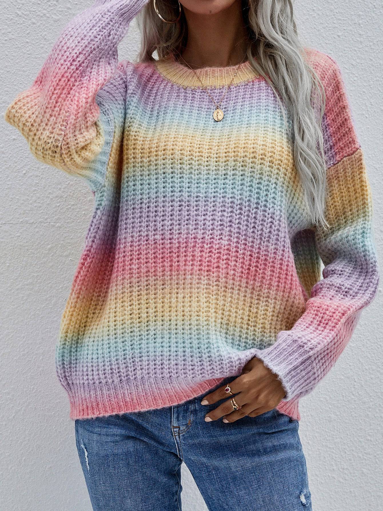 Cozy Rainbow Striped Sweater for Women    