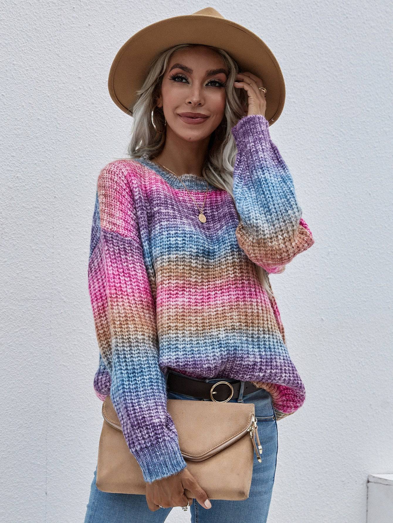 Cozy Rainbow Striped Sweater for Women    