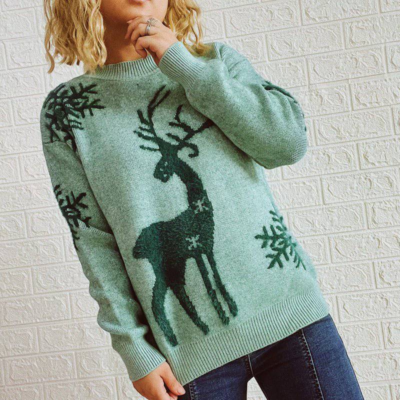 Cozy Snowflake and Reindeer Jacquard Knit Christmas Sweater    