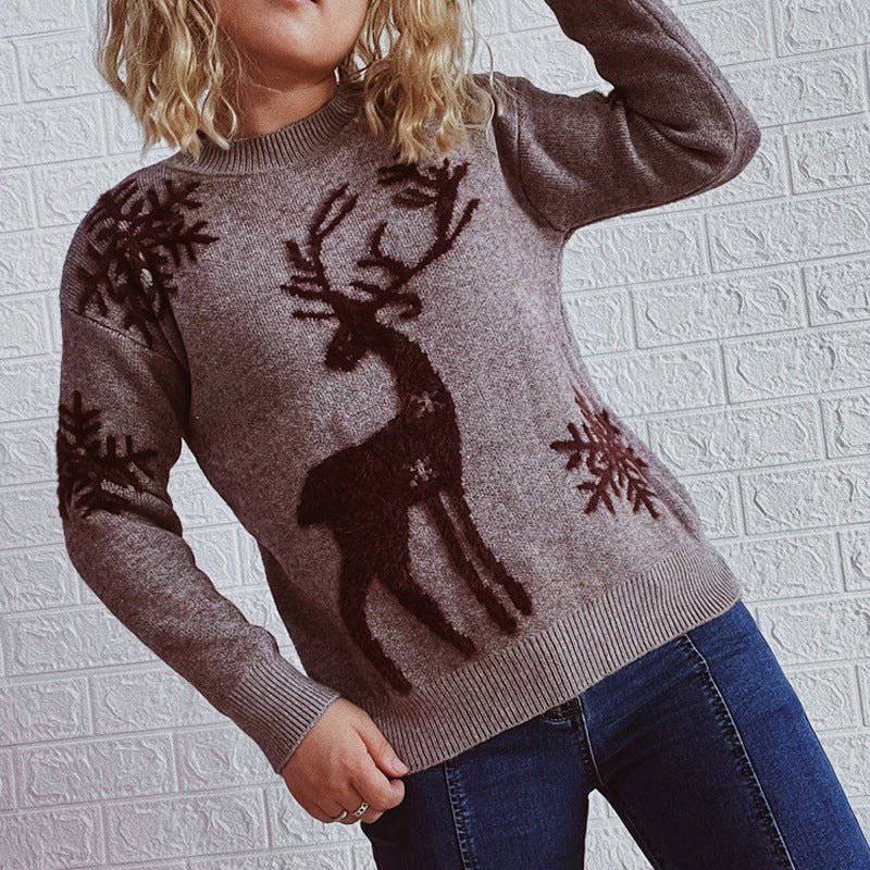 Cozy Snowflake and Reindeer Jacquard Knit Christmas Sweater    